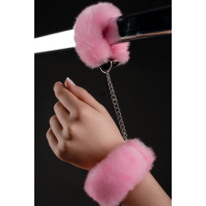 Наручники бейсик на блестящей цепи (розовые) 